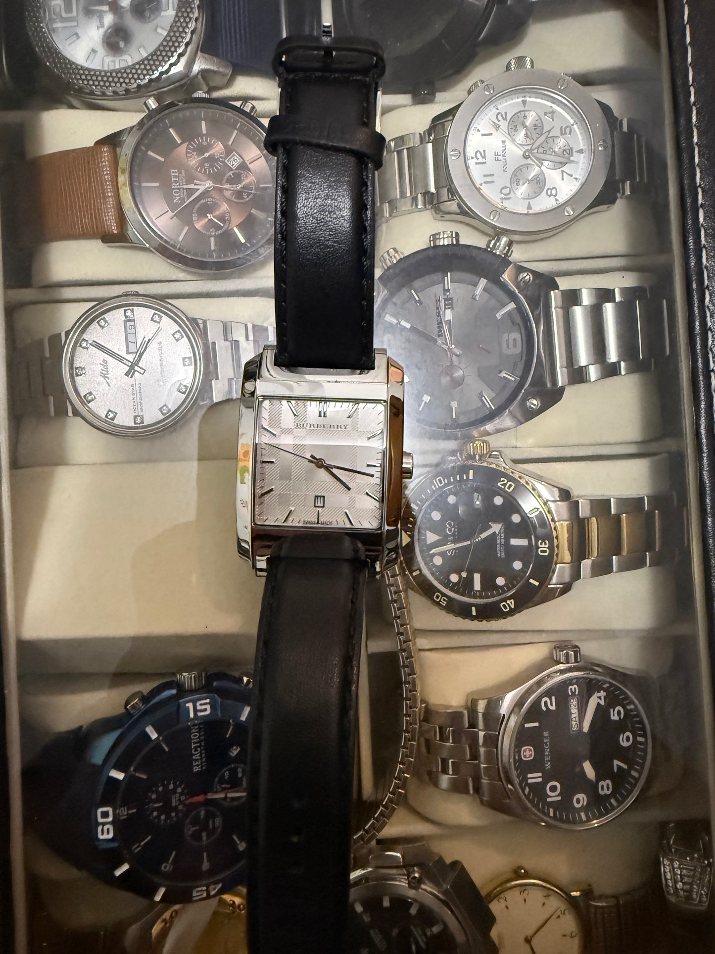 Men’s Burberry Watch Black Leather Square