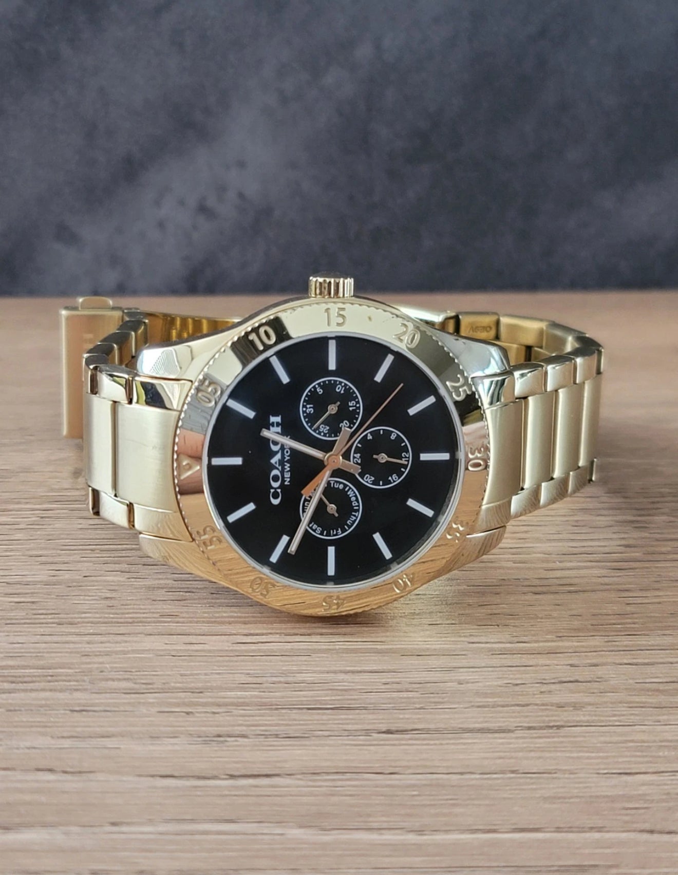 COACH Day-Date CA133.2.95.1754 Gold Plated Quartz Watch Men's Black Dial New 295