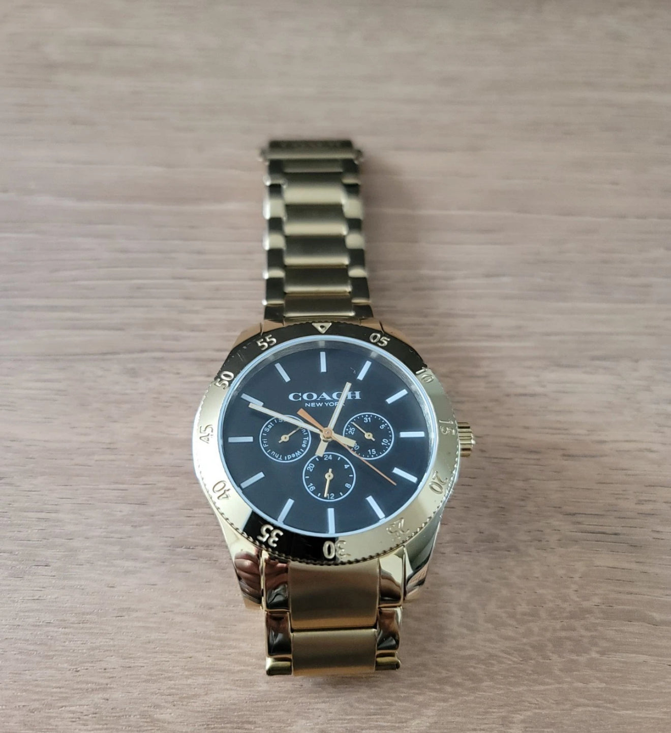 COACH Day-Date CA133.2.95.1754 Gold Plated Quartz Watch Men's Black Dial New 295