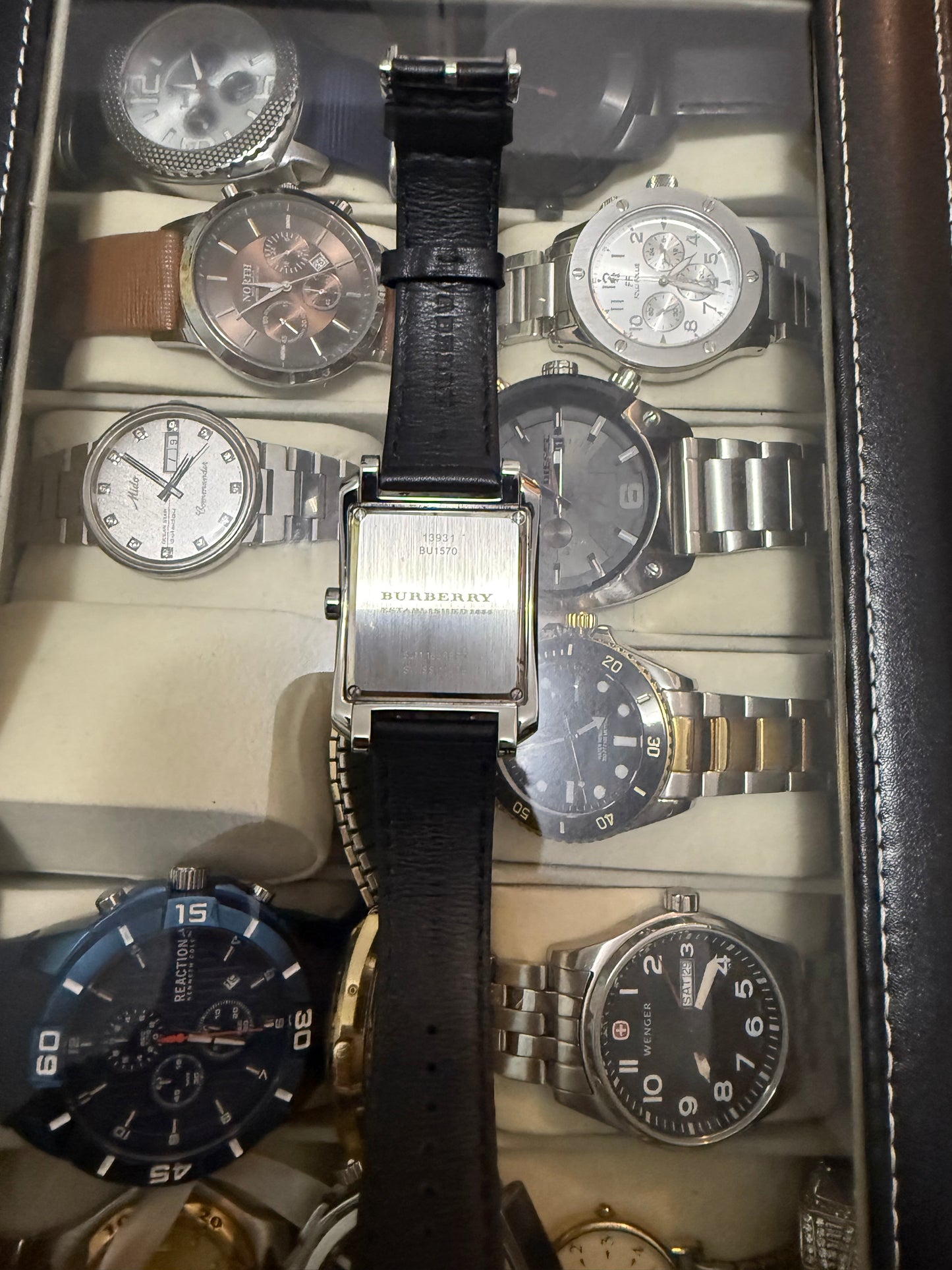 Men’s Burberry Watch Black Leather Square