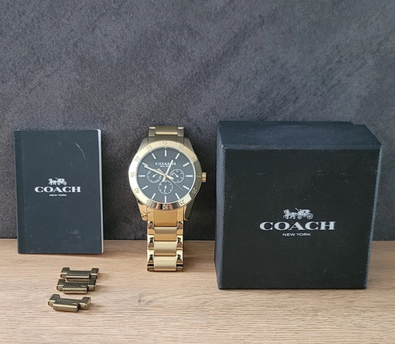 COACH Day-Date CA133.2.95.1754 Gold Plated Quartz Watch Men's Black Dial New 295