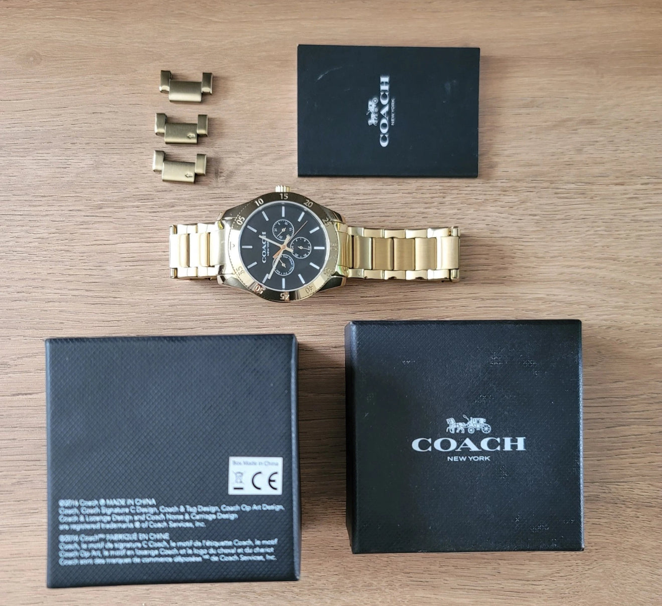 COACH Day-Date CA133.2.95.1754 Gold Plated Quartz Watch Men's Black Dial New 295