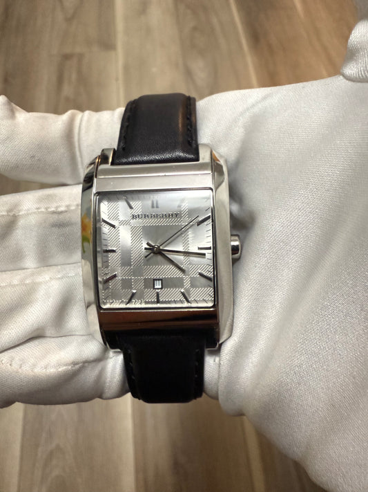 Men’s Burberry Watch Black Leather Square