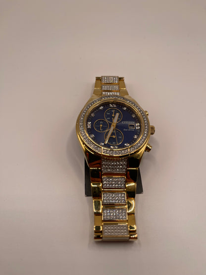 CITIZEN Eco-Drive CRYSTAL Blue Dial Gold-Tone Men's Watch