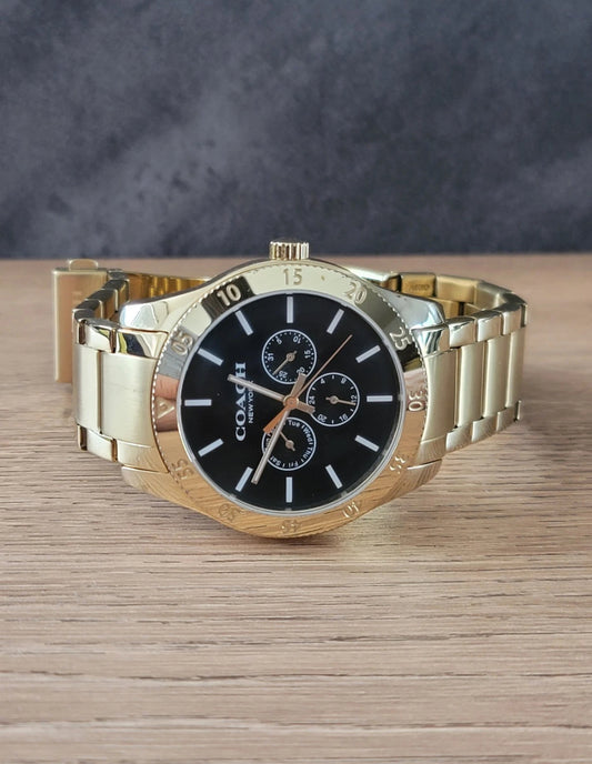 COACH Day-Date CA133.2.95.1754 Gold Plated Quartz Watch Men's Black Dial New 295
