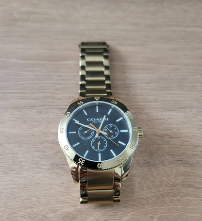 COACH Day-Date CA133.2.95.1754 Gold Plated Quartz Watch Men's Black Dial New 295