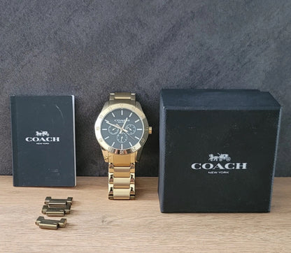 COACH Day-Date CA133.2.95.1754 Gold Plated Quartz Watch Men's Black Dial New 295