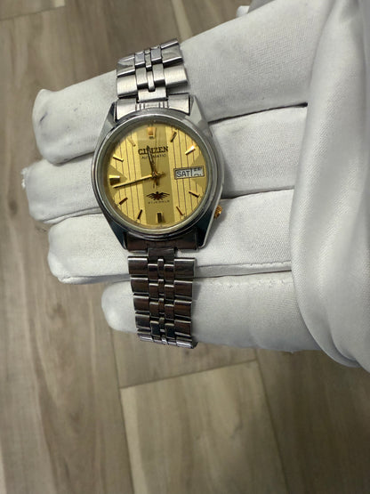 Vintage citizen eagle 7 Automatic Day-Date Golden Dial SS Men’s Wristwatch 32 mm
